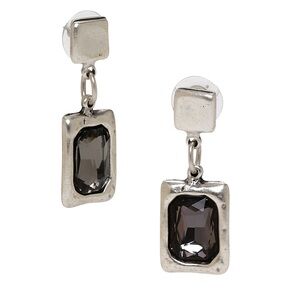 Handmade Crystal Pewter Earrings- smoky grey crystal in SS plated / post - NWT